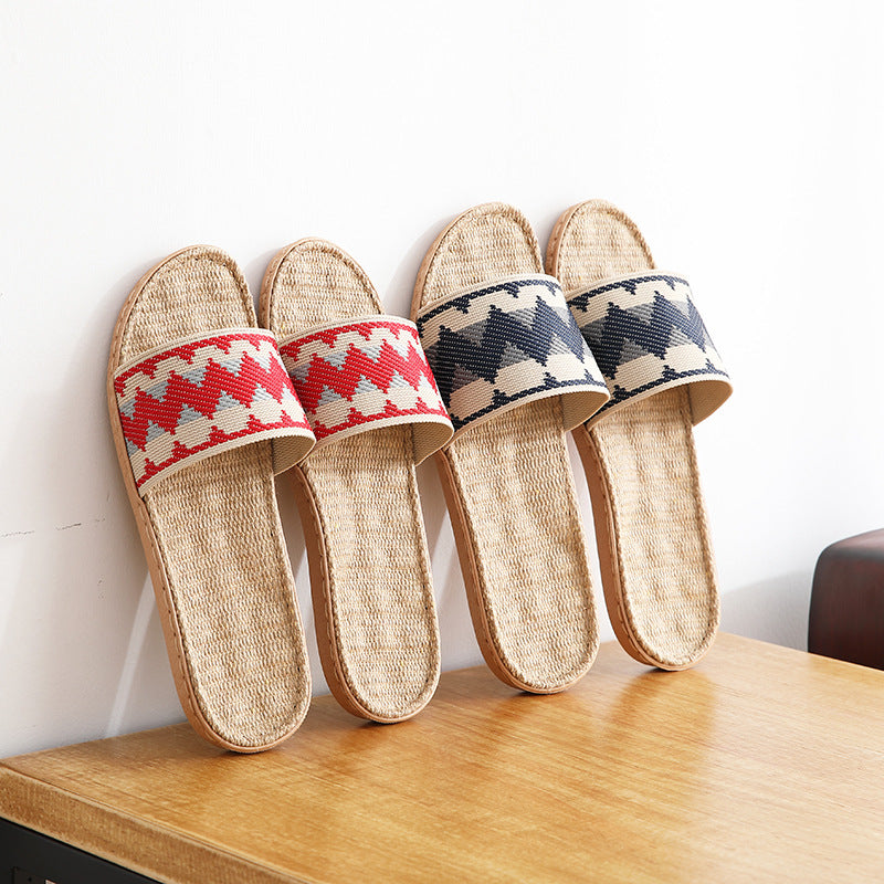 Men's Lightweight Linen Slippers Anti skid Slip On Shoes For Indoor Bedroom