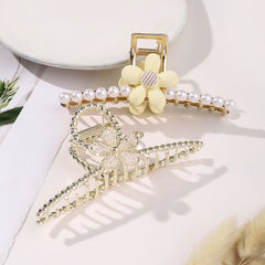 2pcs Metal Flower Hair Claws Set Large Hair Claw Faux Pearl Shark Claw Headwear