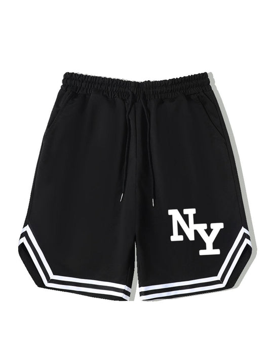 NY Stripe Comfy Shorts Men's Casual Solid Elastic Waist Shorts