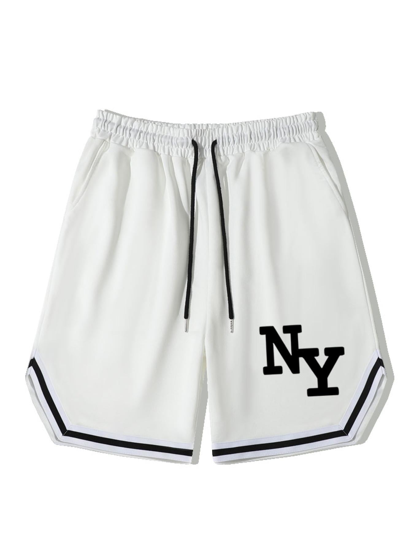 NY Stripe Comfy Shorts Men's Casual Solid Elastic Waist Shorts