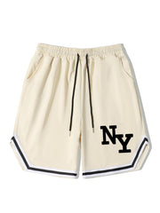 NY Stripe Comfy Shorts Men's Casual Solid Elastic Waist Shorts