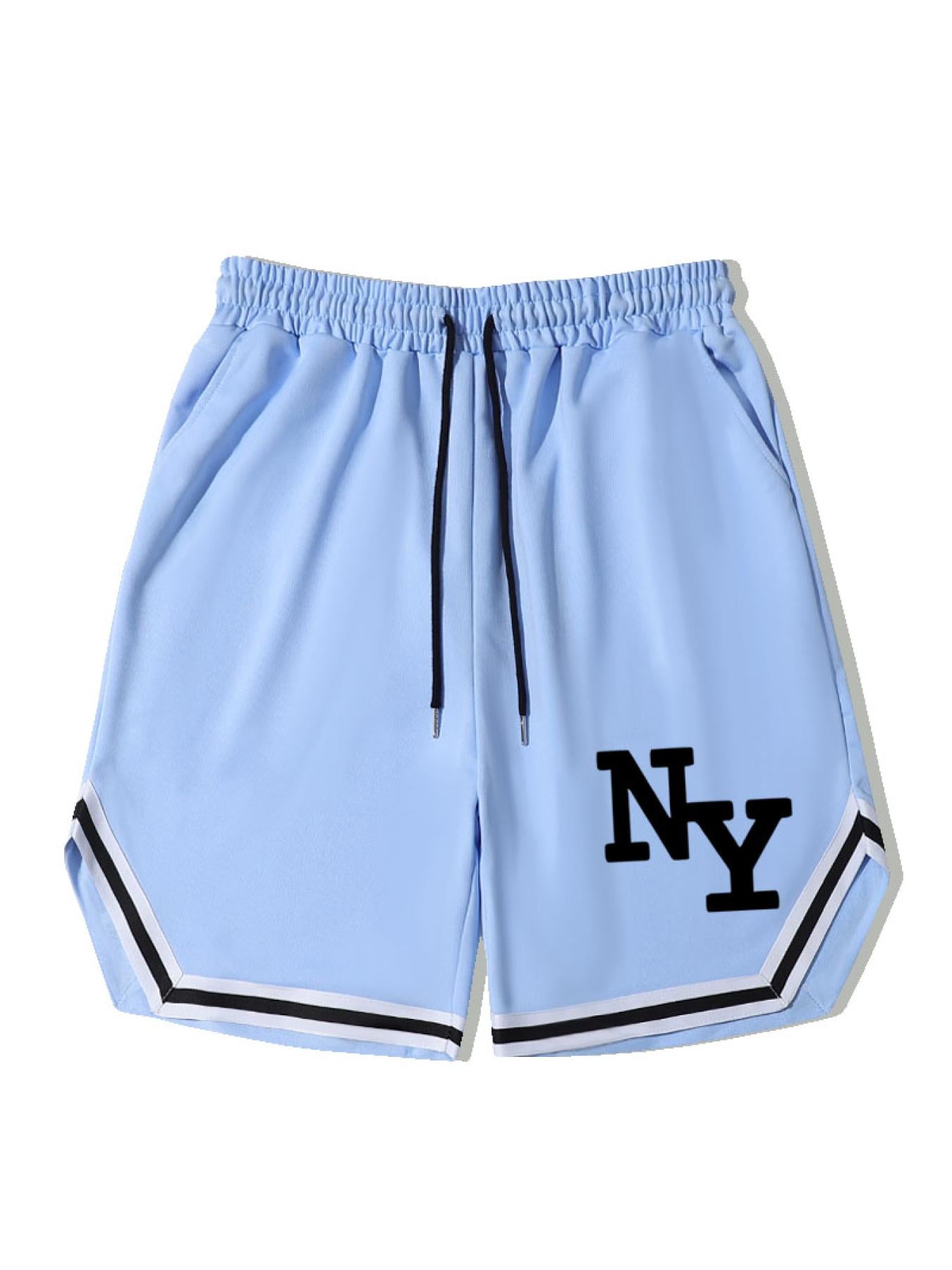 NY Stripe Comfy Shorts Men's Casual Solid Elastic Waist Shorts