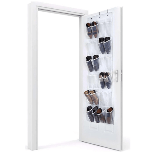 24 Grids Shoe Storage Bag Over the Door Shoe Organizer with 3 Hooks