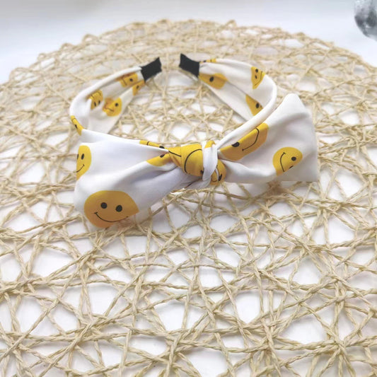Kids Square Bowknot Headband Mixed Smile Faces Pattern Head Hoop