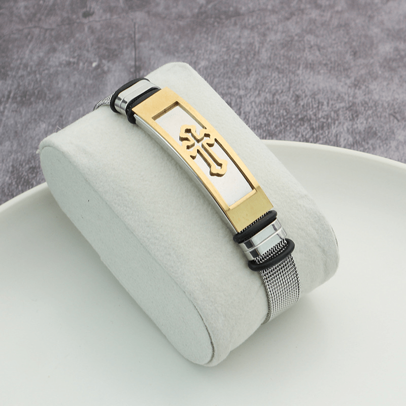 Stainless Steel Cross Mesh Chain Bangle Couple Bracelet