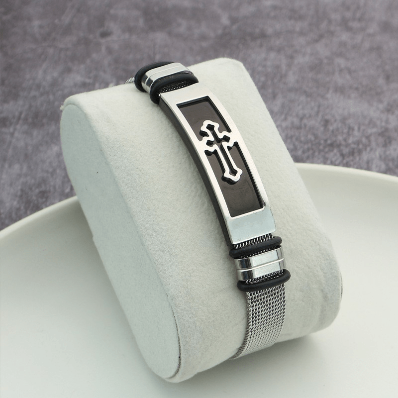 Stainless Steel Cross Mesh Chain Bangle Couple Bracelet