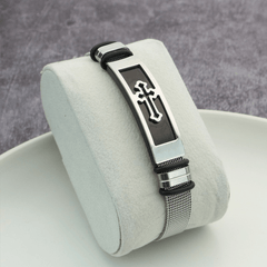 Stainless Steel Cross Mesh Chain Bangle Couple Bracelet
