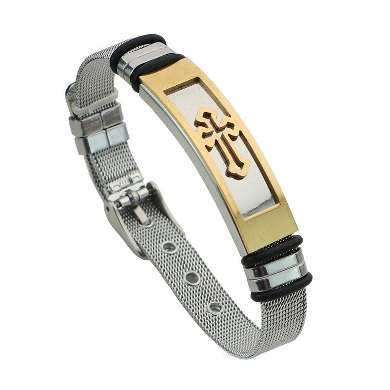 Stainless Steel Cross Mesh Chain Bangle Couple Bracelet