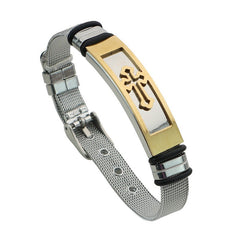 Stainless Steel Cross Mesh Chain Bangle Couple Bracelet