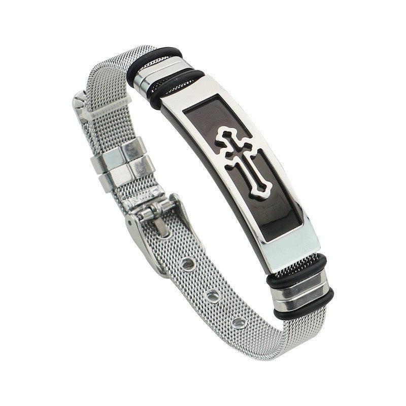 Stainless Steel Cross Mesh Chain Bangle Couple Bracelet