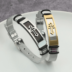 Stainless Steel Cross Mesh Chain Bangle Couple Bracelet