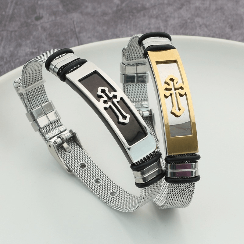 Stainless Steel Cross Mesh Chain Bangle Couple Bracelet
