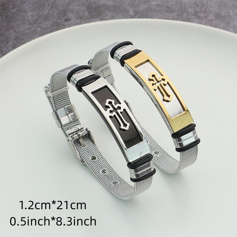 Stainless Steel Cross Mesh Chain Bangle Couple Bracelet