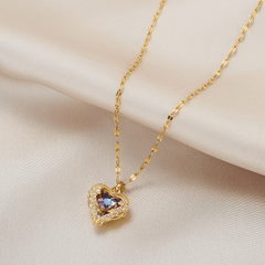 18K Gold Plated Heart Pendant Necklace Big Crystal Choker