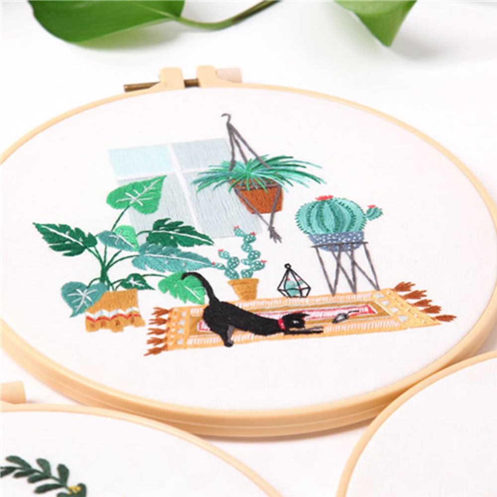 Flower Cat Embroidery Kit DIY Round Cross Stitch Kit