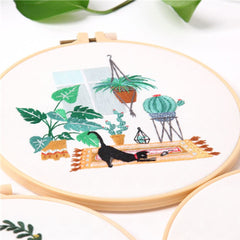 Flower Cat Embroidery Kit DIY Round Cross Stitch Kit