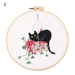 Flower Cat Embroidery Kit DIY Round Cross Stitch Kit