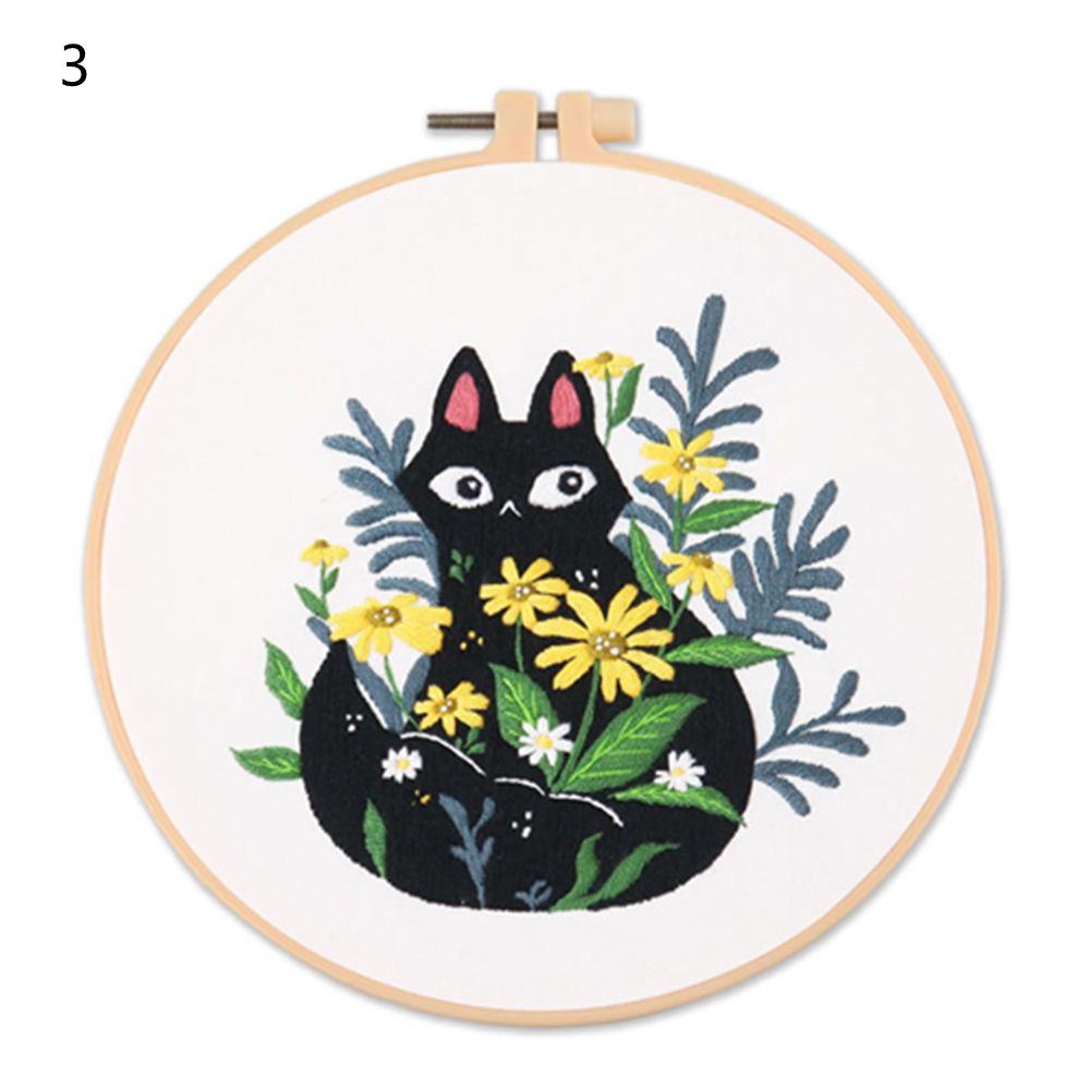 Flower Cat Embroidery Kit DIY Round Cross Stitch Kit