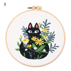 Flower Cat Embroidery Kit DIY Round Cross Stitch Kit