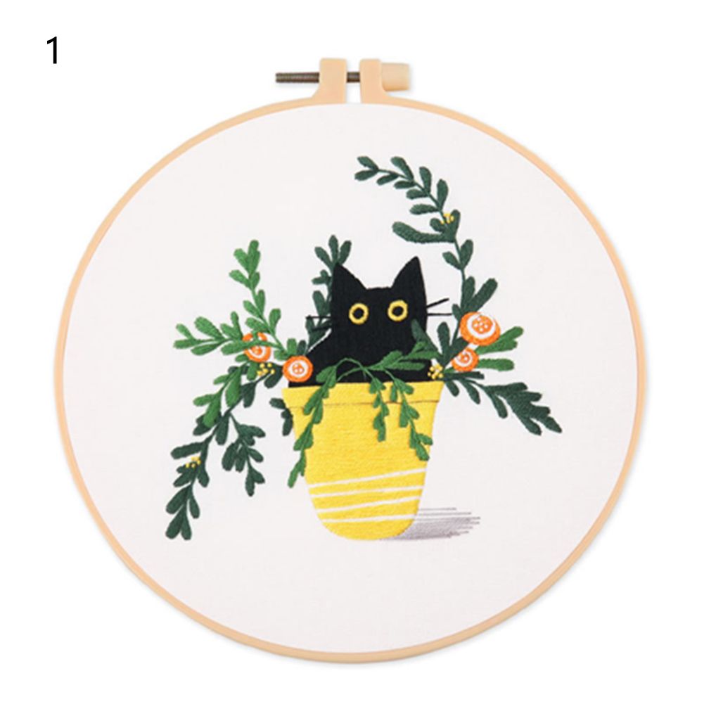 Flower Cat Embroidery Kit DIY Round Cross Stitch Kit