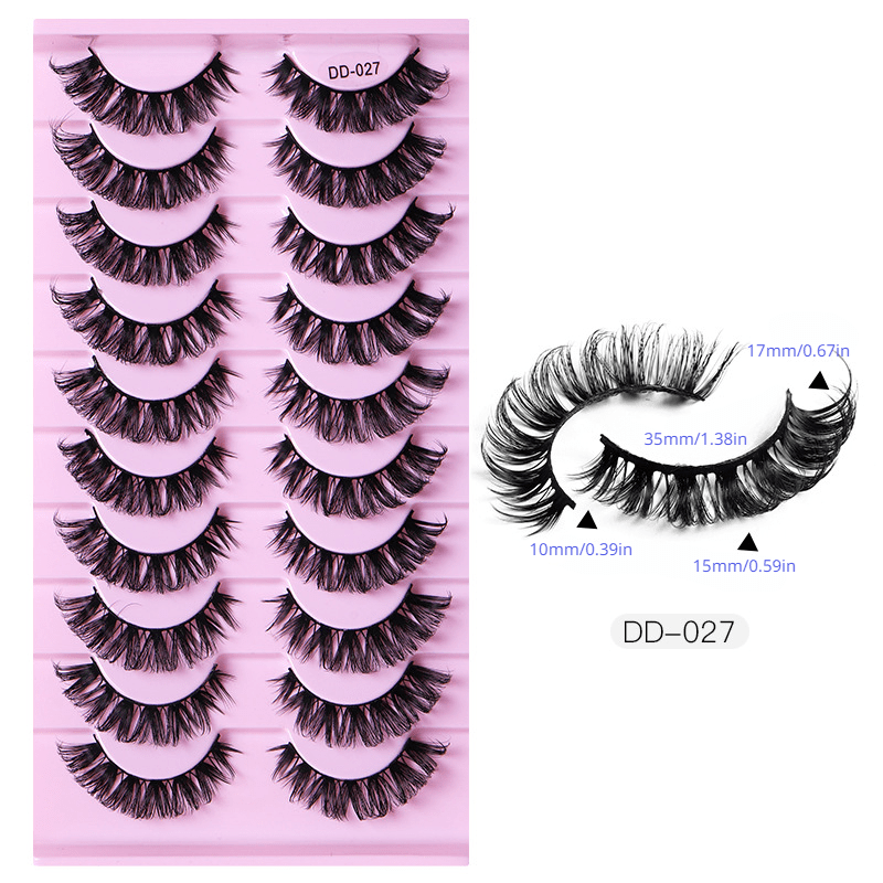 10 Pairs Fiber False Eyelashes D Curved Thick Curly Natural Eyelashes