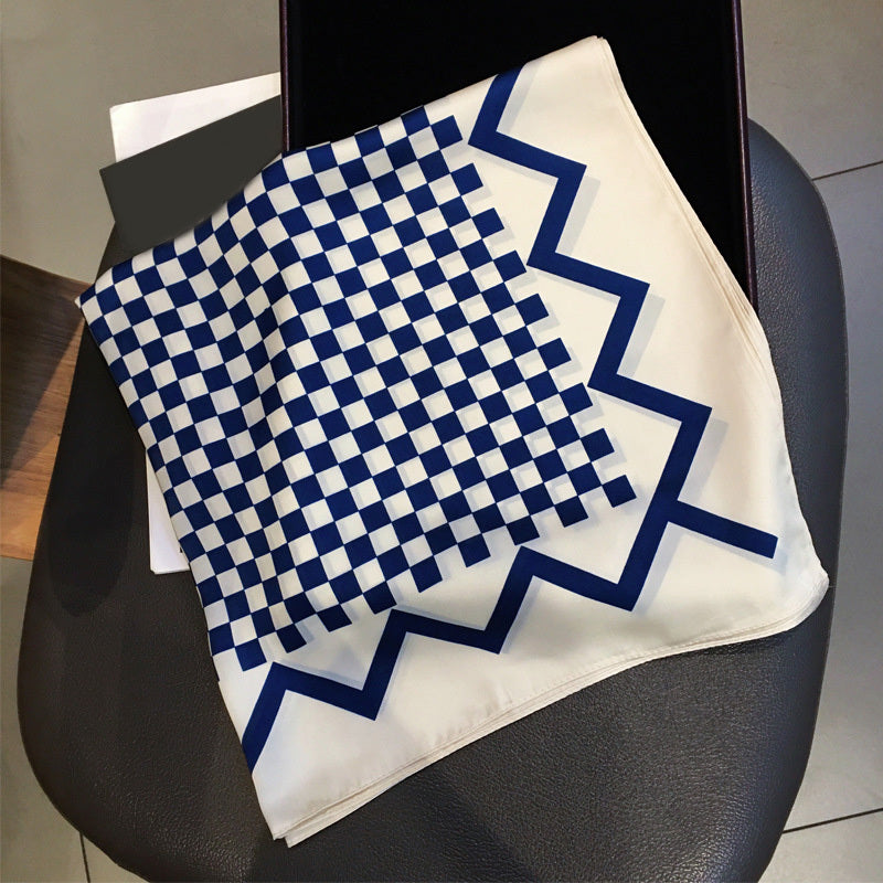 Plaid Print Square Scarf Neckerchief Bandana Silk Head Wrap Hair Accessory