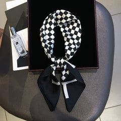 Plaid Print Square Scarf Neckerchief Bandana Silk Head Wrap Hair Accessory