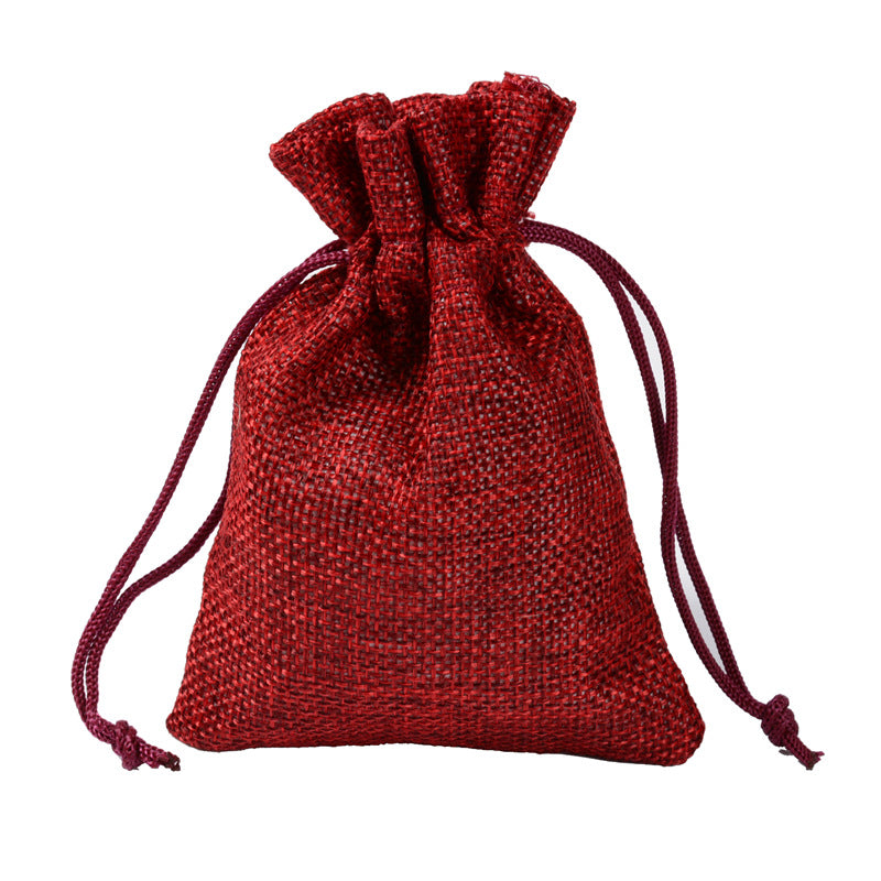 Wine Red Hemp Bundle Pocket Storage Bag Drawstring Gift Bag