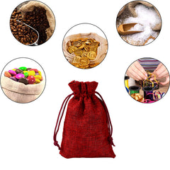 Wine Red Hemp Bundle Pocket Storage Bag Drawstring Gift Bag