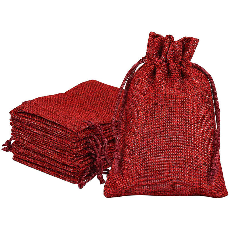 Wine Red Hemp Bundle Pocket Storage Bag Drawstring Gift Bag