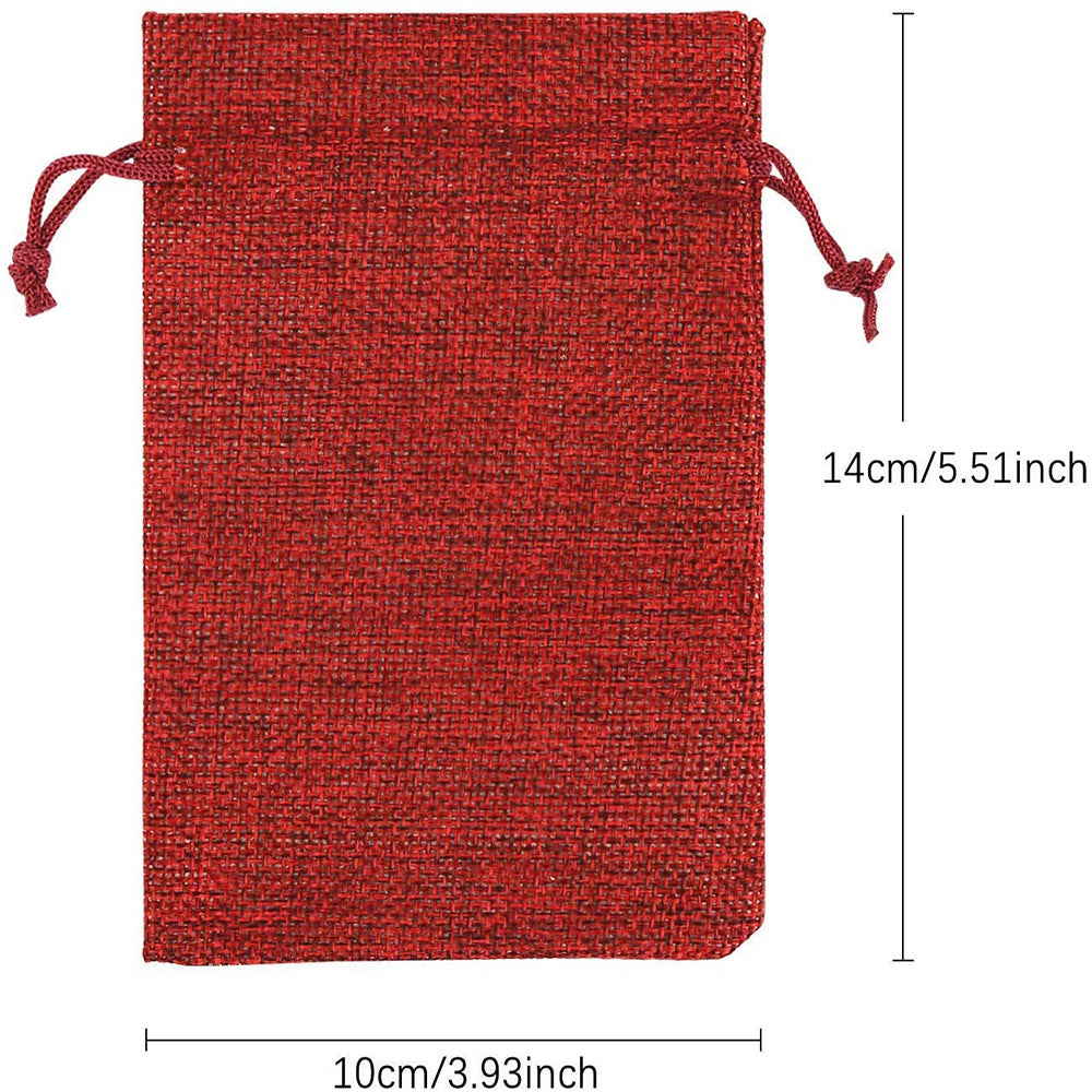 Wine Red Hemp Bundle Pocket Storage Bag Drawstring Gift Bag