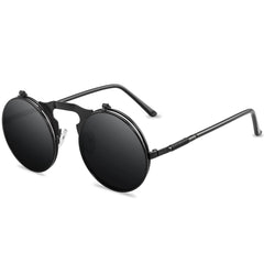 Men's Steampunk Sunglasses Retro Round Metal Flip Circular Double Lens