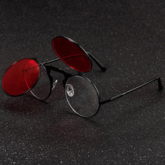 Men's Steampunk Sunglasses Retro Round Metal Flip Circular Double Lens