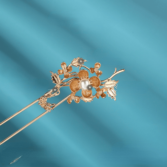 Alloy Flower Hairpin Faux Pearl Tassel Ancient Style Headwear