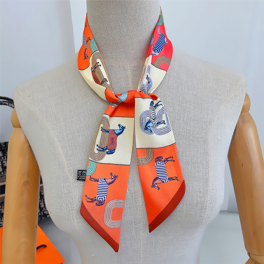 Horse Graphic Long Hair Ribbon Skinny Scarf Headband Sash Belt
