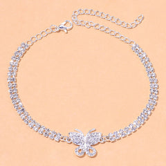 Rhinestone Claw Chain Anklet with Butterfly Charm