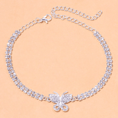 Rhinestone Claw Chain Anklet with Butterfly Charm