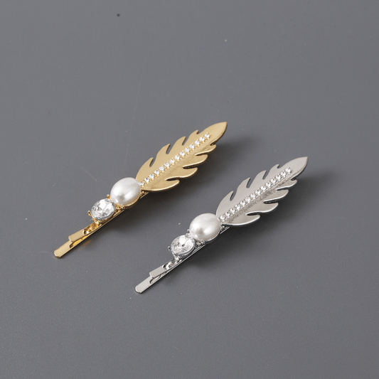 Alloy Leaf Hair Pin with Faux Pearl Rhinestones