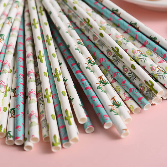 50pcs Biodegradable Paper Straws Hawaiian Straws - Party Events & Crafts