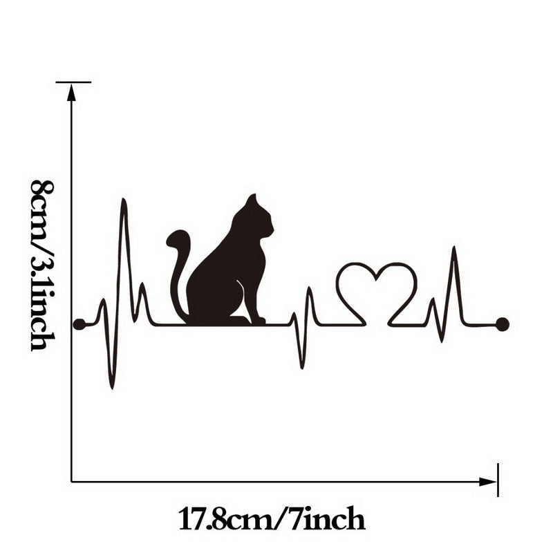 Cat with Cartoon ECG Decals Anime Bathroom Wall Stickers