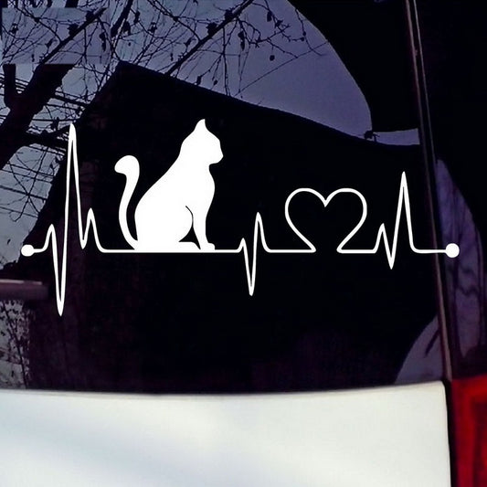 Cat with Cartoon ECG Decals Anime Bathroom Wall Stickers
