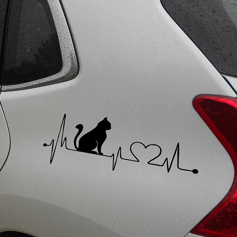 Cat with Cartoon ECG Decals Anime Bathroom Wall Stickers