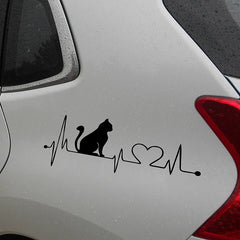 Cat with Cartoon ECG Decals Anime Bathroom Wall Stickers
