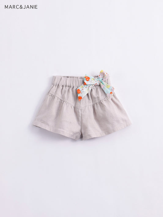 Girls 100% Linen Shorts w/ Bow Tie, Assorted Colors
