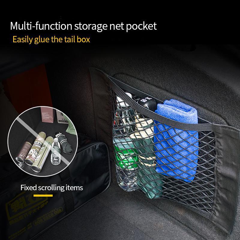 Car Back Rear Trunk Storage Net Elastic String Net Magic Sticker