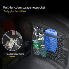 Car Back Rear Trunk Storage Net Elastic String Net Magic Sticker