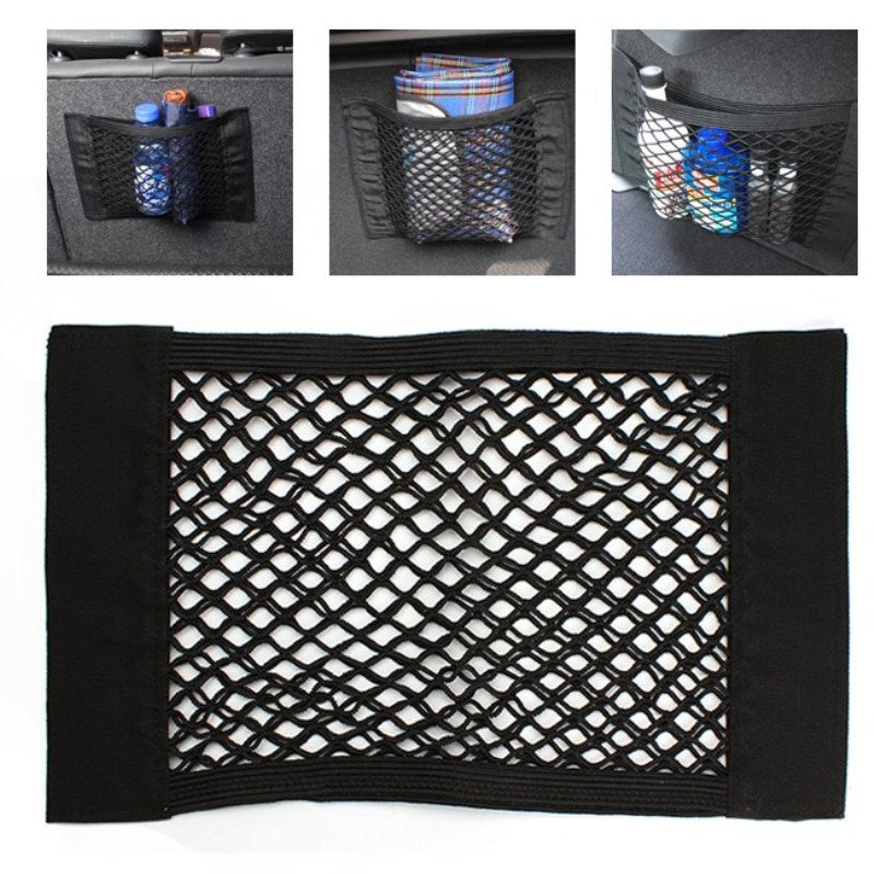 Car Back Rear Trunk Storage Net Elastic String Net Magic Sticker