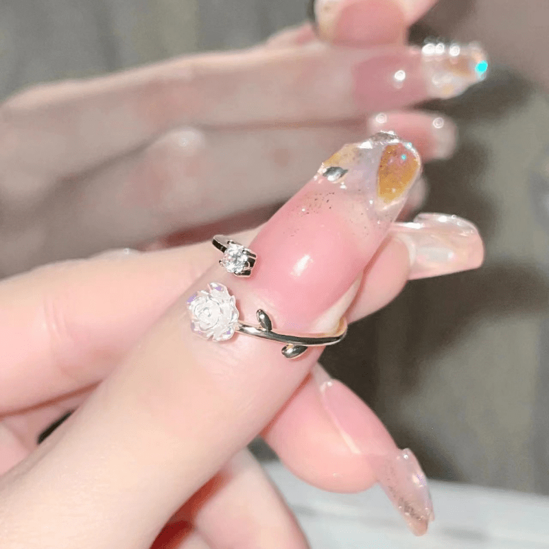 Camellia Flower Open Ring Adjustable Finger Jewelry
