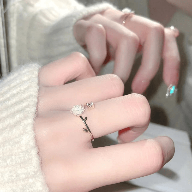 Camellia Flower Open Ring Adjustable Finger Jewelry