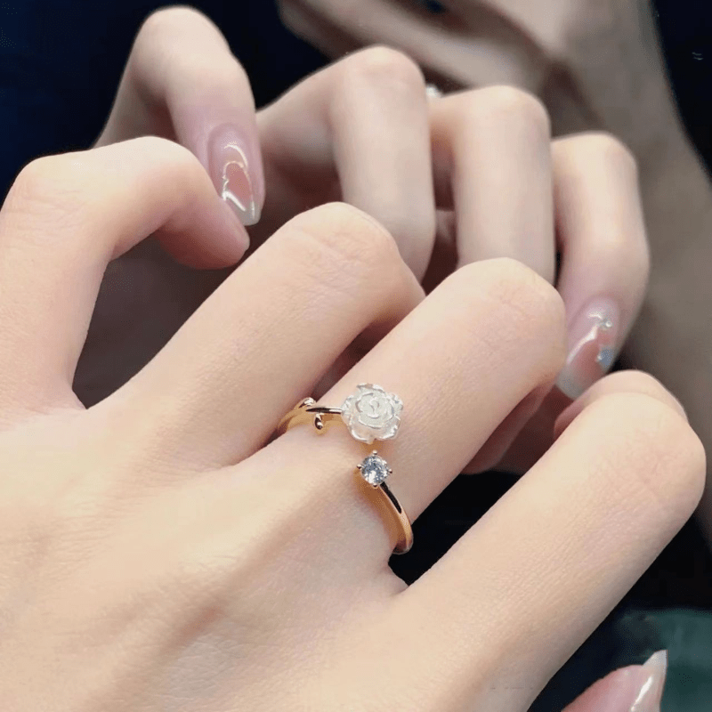 Camellia Flower Open Ring Adjustable Finger Jewelry